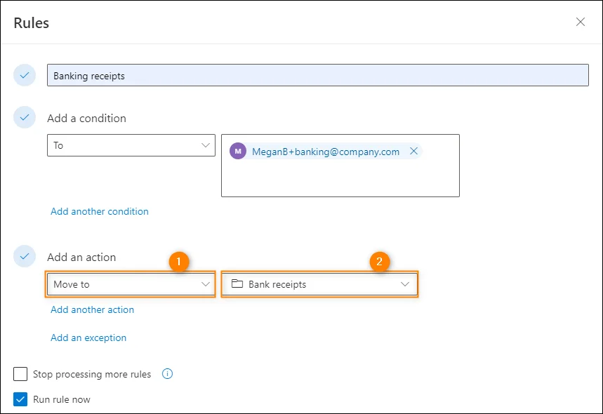 Outlook rule actions