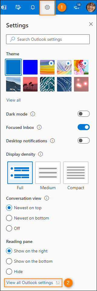 View all Outlook settings